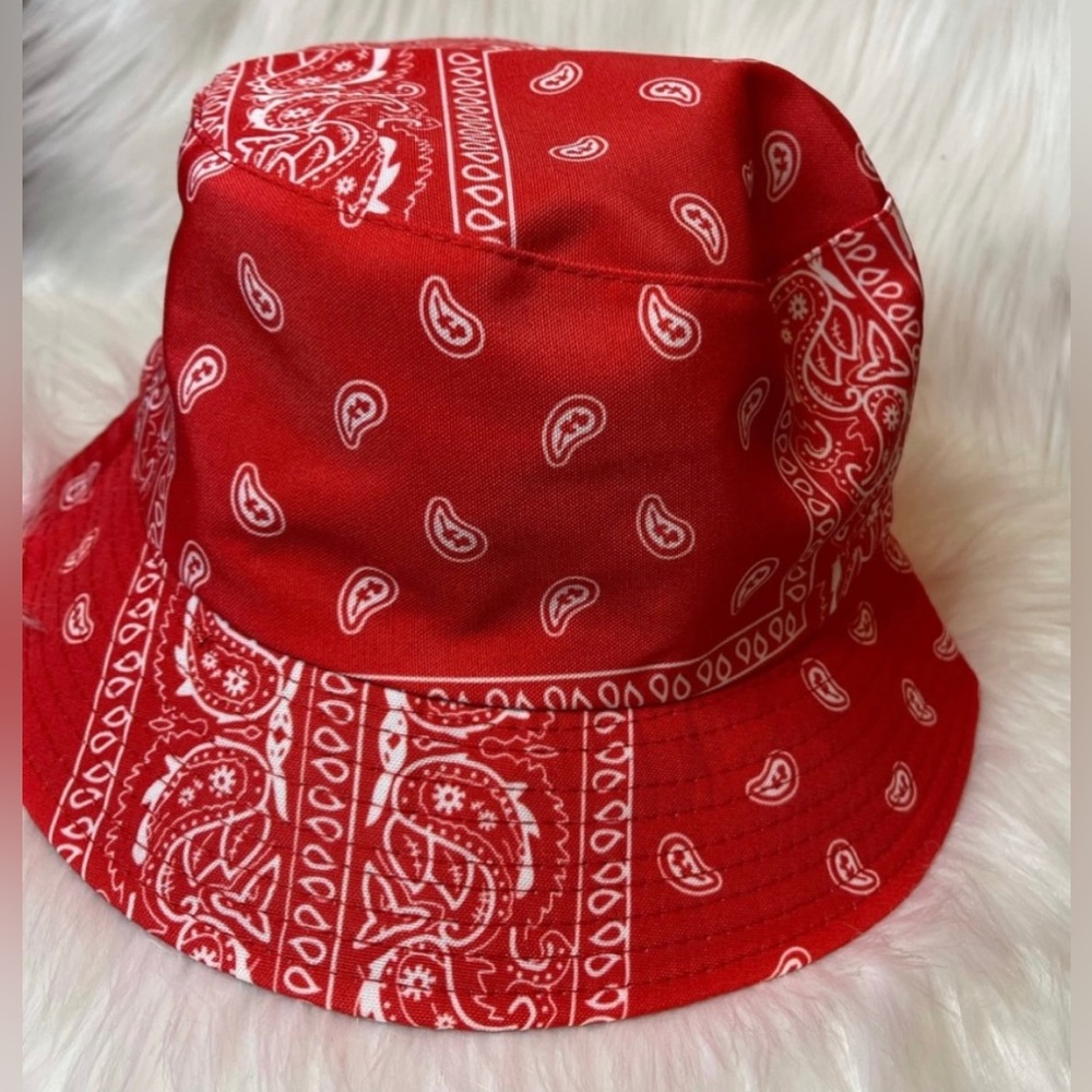 COPY - Red paisley reversible bucket hat.